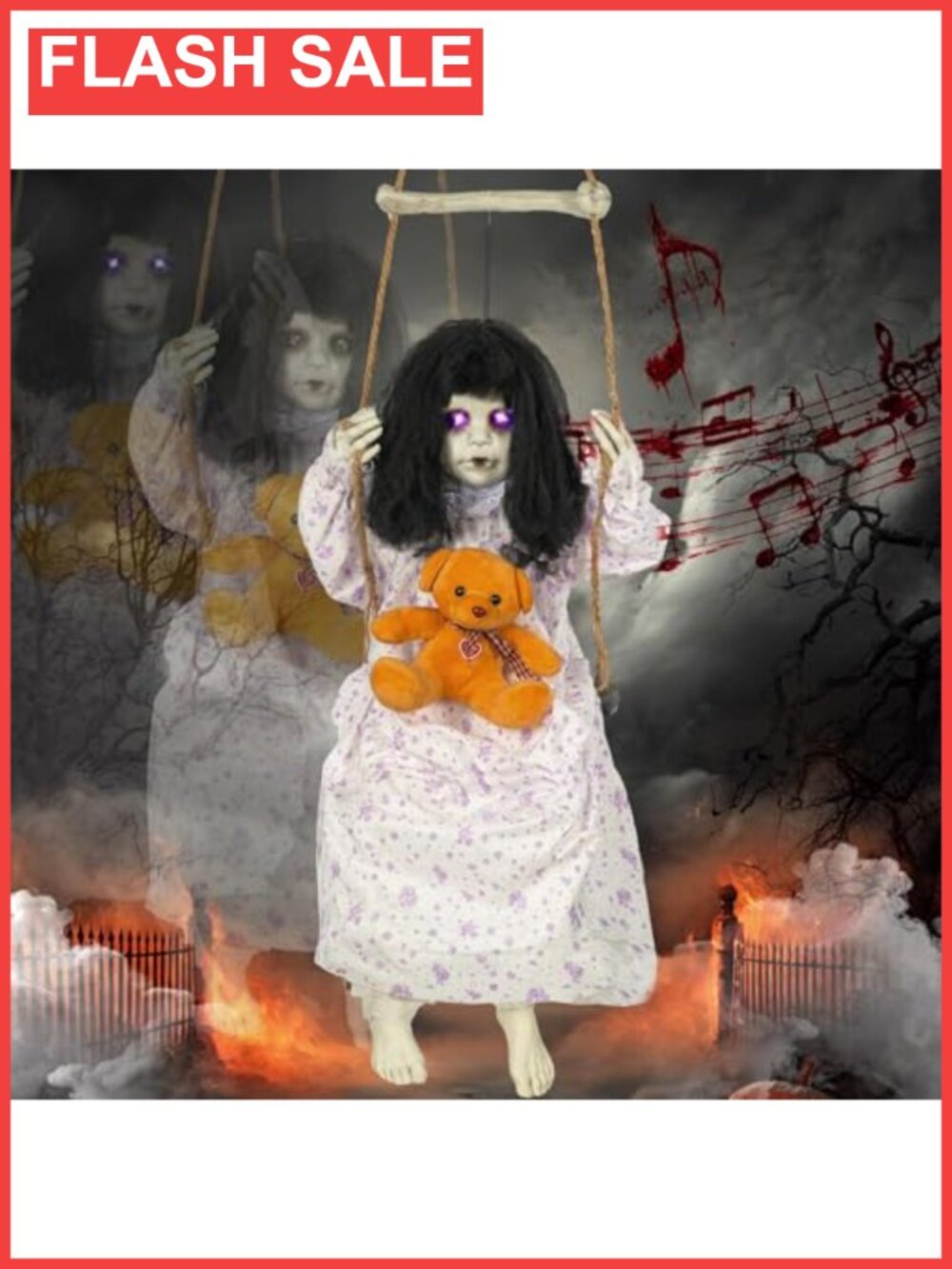 Animated Hanging Girl Halloween Prop Sound Touch Activated Lighted Eyes